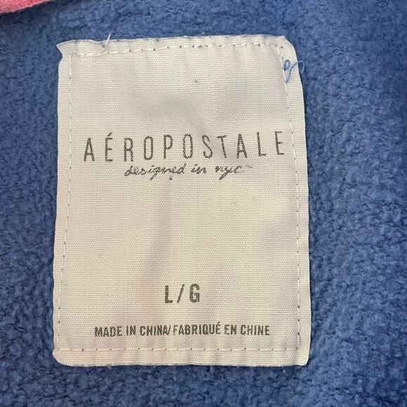 Y2K Aeropostale Blue Hoodie Sweatshirt Spellout Size L Kangaroo Pocket Pullover - Picture 8 of 8